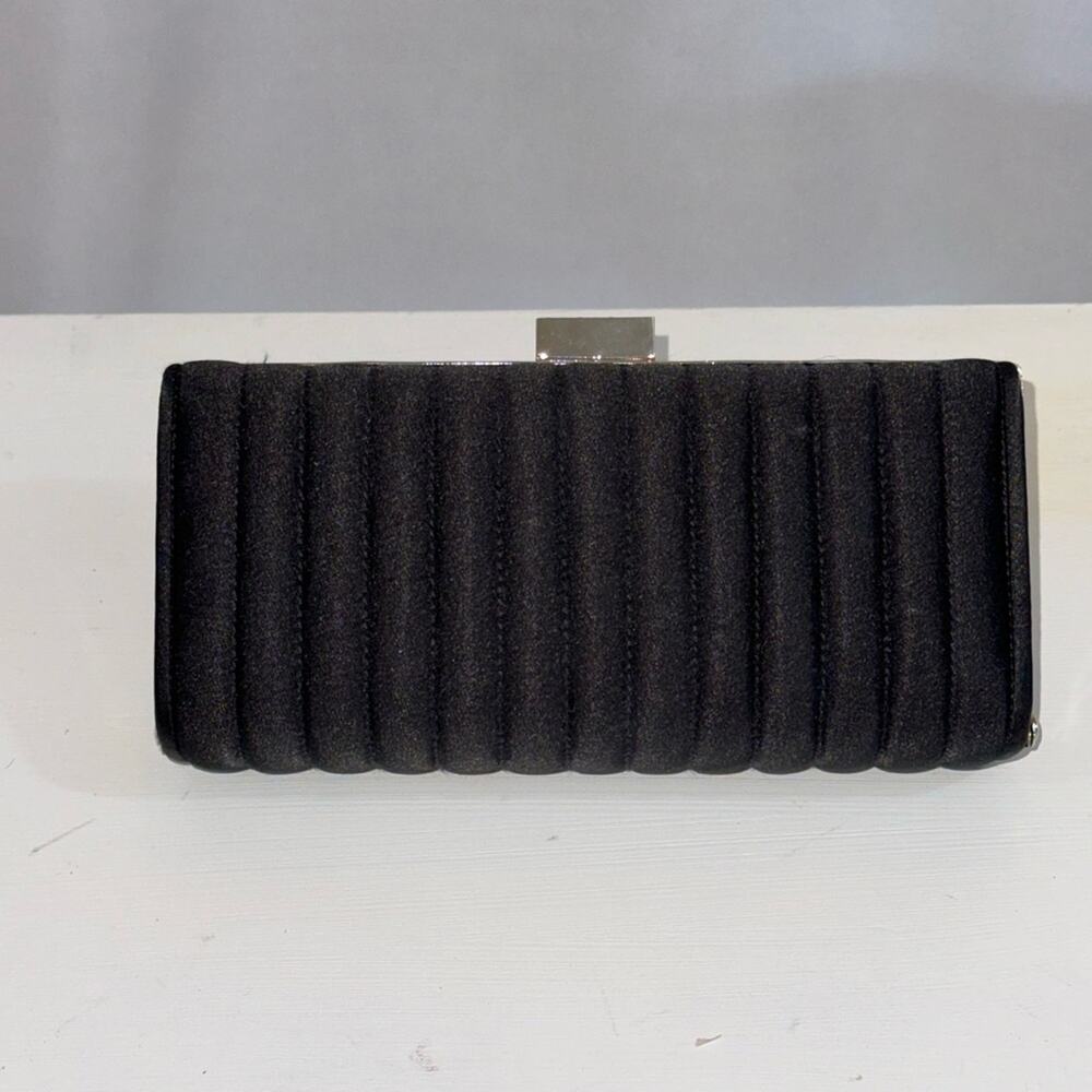 Lovely Kate Landry Black Silk-padded Dressy clutch with Silver accents.